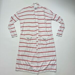 cabi White w Orange Stripes Long Knit Open Cardigan Size Medium